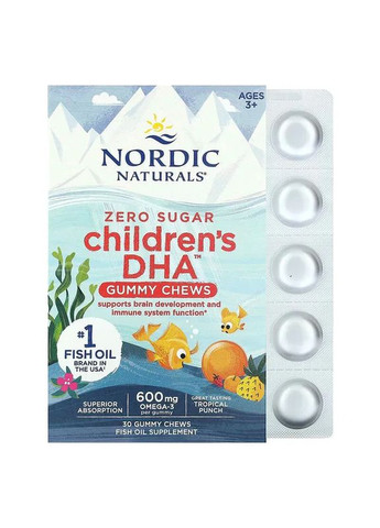 ДГК для дітей Children’s DHA Tropical Fruits, 600 мг, 30 жувальних таблеток Nordic Naturals (361115832)