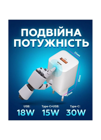 Сетевое зарядное устройство (адаптер) WH-60 PD_30W / QC_18W / 30W Max white Walker (333827668)