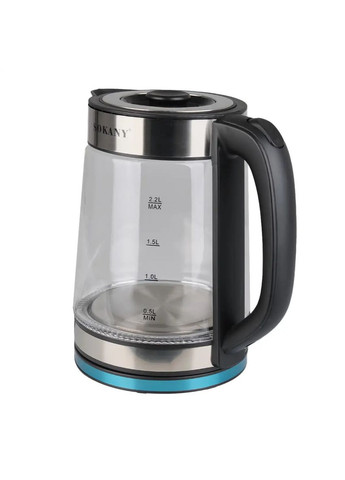 Стеклянный электрочайник с вращением на 360° SK-SH-1070 дисковый чайник 2.2л 2000 Вт Серый Sokany (316173222)