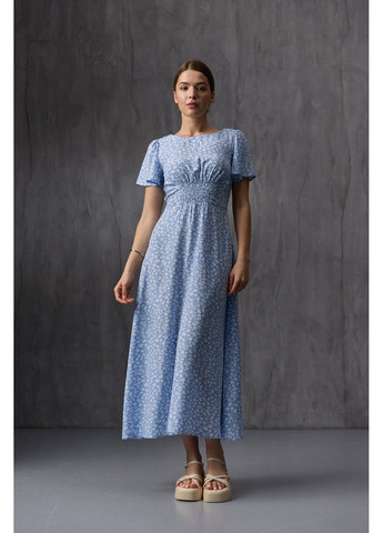 Блакитна сукня штапель міді з коротким рукавом блакитна Bessa