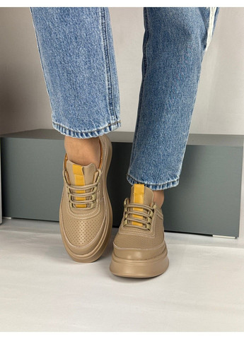 353 Кросівки Шкіряні Бежеві з перфорацією Hengji бежеві літо (335009332)