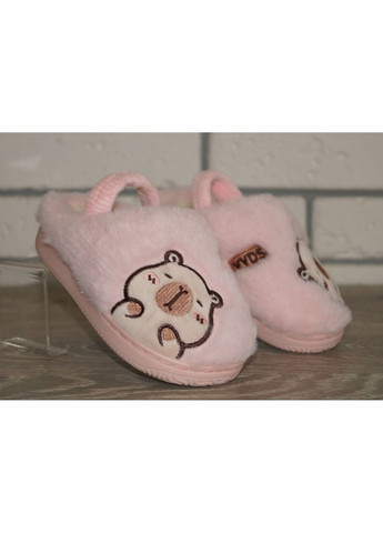 Светло-розовые детские комнатные / домашние тапочки с резинкой светло-розовые Jomix с аппликацией, с логотипом, с вышивкой