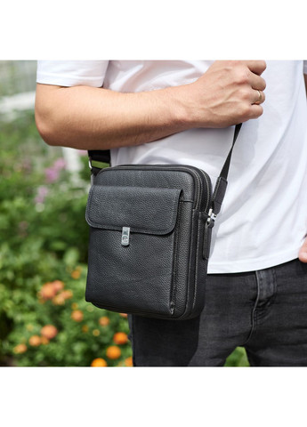 Сумка-барсетка чоловіча шкіряна 24х20х8, компактний месенджер для щоденного використання, чорна No Brand (360920123)