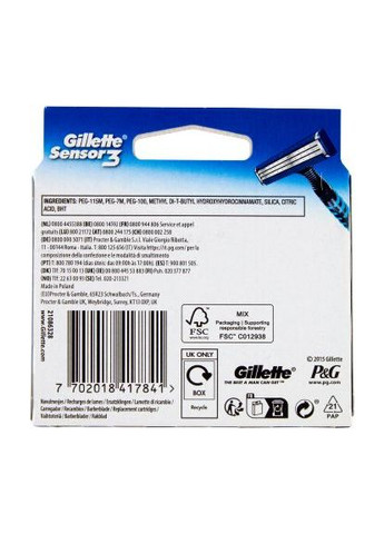 Картриджи сменные для бритья мужские Sensor 3 8 шт. Gillette (349457486)