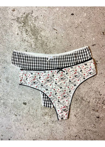 Набір жіночих трусів «Етно мікс» — 5 шт з принтами та бантиками UOKIN Стрінги (370368956)