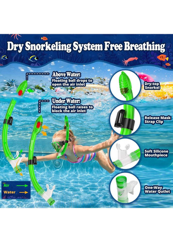Дитячий набір для снорклінгу з трубкою, маска для підводного плавання, дайвінгу з захистом від запотівання, зелена No Brand (362346343)