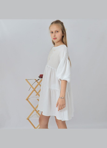 Біла дитяча довга святкова сукня з вишивкою "хлоя" з мусліну для дівчинки No Brand (335064169)