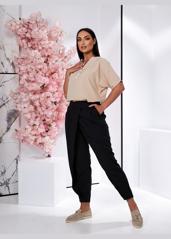 Светло-бежевая женская блуза с коротким рукавом No Brand