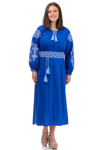Синяя платье-вышиванка соломия (электрик) Golfstream свободная лен (317506882)