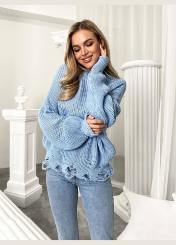 Жіночий светр з дірками блакитного кольору р.42/46 407261 New Trend (285710998)