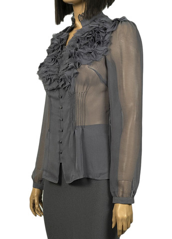 Серая демисезонная женская блуза с жабо lw-332065 серый Lowett