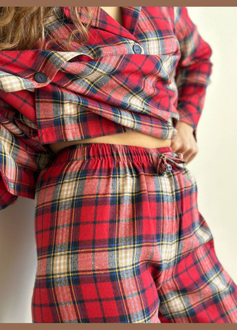 Красная всесезон пижама женская рубашка + брюки No Brand