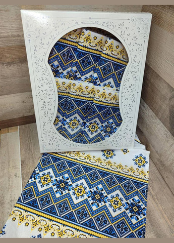 Набор в подарочной коробке льняная скатерть (110*150)+полотенца 4 шт (35*70) Голубой (П4КAl-nabir-lyon-0012) No Brand (308754833)