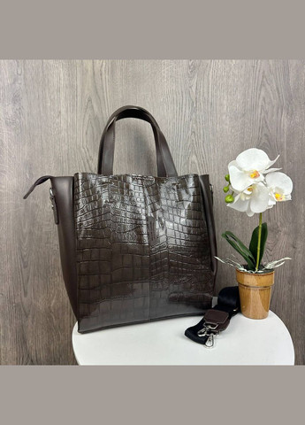 Женская большая сумка в стиле кожа рептилии коричневая Eton (322284075)