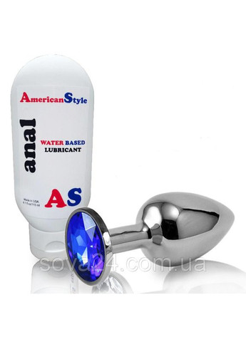 Великий анальний корок L із синьою стразою та лубрикантом полуничним Краплеподібний 8.5*4 см No Brand (340914258)