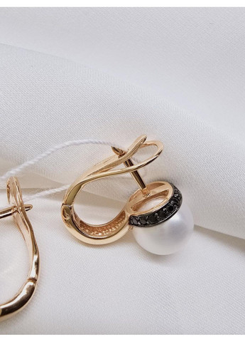 Золоті сережки з перлами та чорними фіанітами, червоне золото 585 проби 2191010101-1с SOVA jewelry house (355795750)