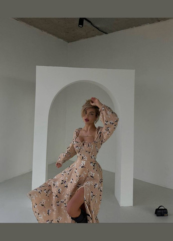 Бежева жіноче плаття з мусліну колір бежевий р.42/44 449999 New Trend