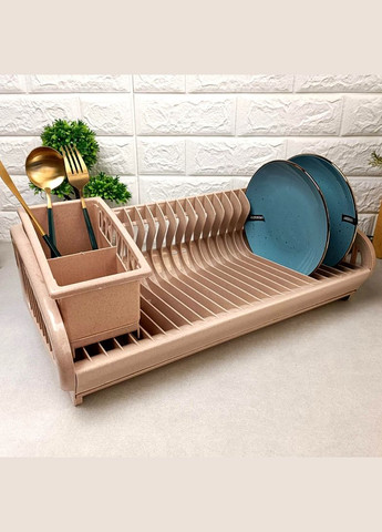 Бежева пластикова сушарка для посуду з підставкою для сушіння столових приладів Lamela (303721852)