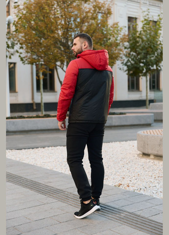 Красный демисезонный комплект мужской: анорак утепленный красно-черный + штаны из трехнитки черные утепленные. барсетка в подарок! No Brand