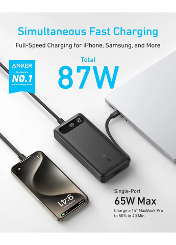 Портативний зарядний пристрій PowerCore - 20000 mAh 87W PD Built-In USB-C Cable Black (7169877) Anker (366831590)