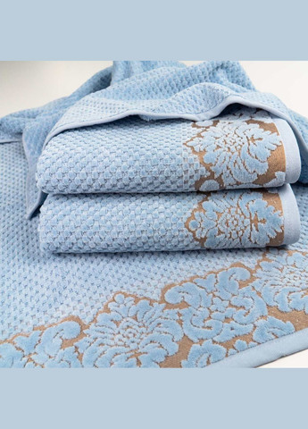 Рушник махровий середній 50x90см Damask Преміум якості Жакардовий з велюром 550г/м2 (СвітлоСиній) GM Textile сіро-синій