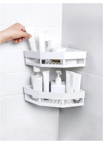 Полиця кутова пластикова біла для ванної та душа стелаж для зберігання туалетного приладдя ProDobro (365442735)