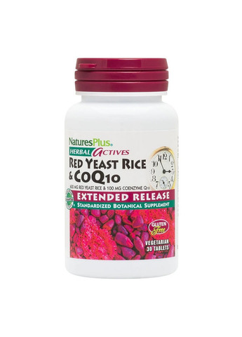 Натуральна добавка Herbal Actives Red Yeast Rice & CoQ10, 30 таблеток Natures Plus (293338957)