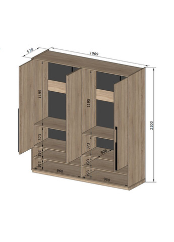 Шафа розпашна на 4 дверки з штангами R-0008 від MORELI (335422763)
