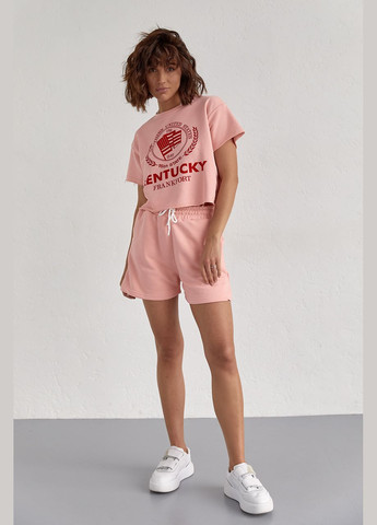 Женский спортивный комплект со шортами и футболкой - бежевый цвет, L (sku_9295) No Brand (315391022)