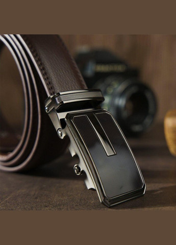 Ремінь чоловічий тонкий з пряжкою автомат і коричневою заливкою 20308 Коричневий Vintage (329200439)