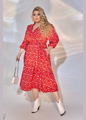 Червона жіноча вільна сукня із софту колір червоний р.50/52 449677 New Trend