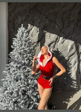 Красный демисезонный новогодний комплект костюм Domino Комплект шортами з хутром поясом та хутряними гетрами