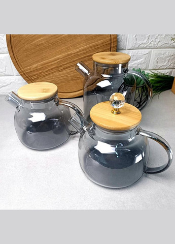 Высокий стеклянный чайник для плиты 1,5л Чёрный перламутр Smokey Crystal No Brand (366818137)