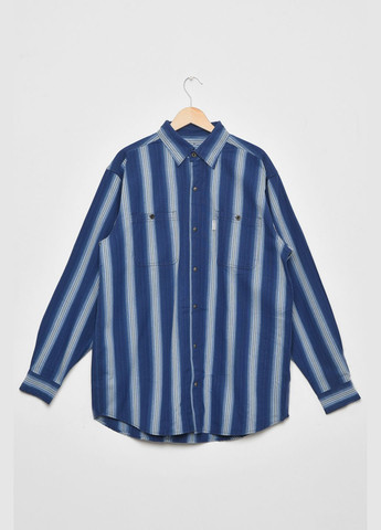 Сорочка чоловіча батальна синього кольору в смужку Let's Shop (293765110)