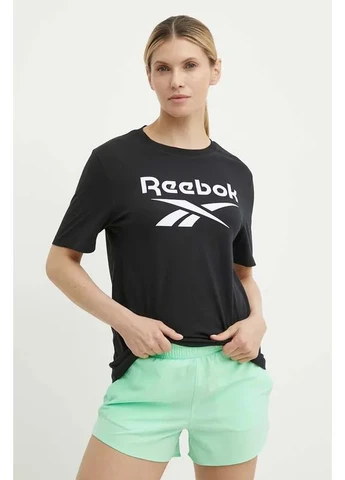 Жіноча бавовняна футболка з принтом чорна Reebok - (400734937)