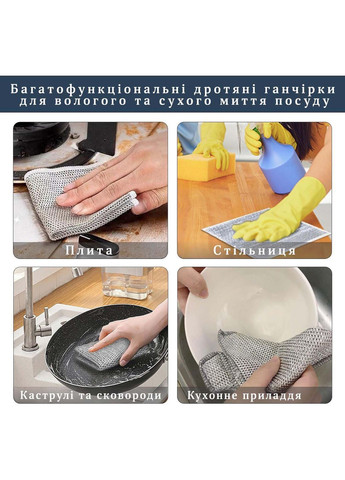 Двухслойные многоразовые металлические салфетки с абразивной поверхностью для посуды, стекла и мебели 25х25 см (5 штук) Kitchen Master (373679904)