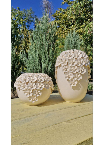 Настольная керамическая ваза для цветов Ирида шар с цветами ручной лепки бежевая No Brand (362669747)