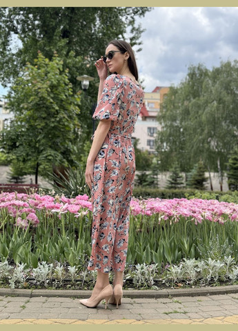 Рожево-коричнева сукня максі в рожево-кремових тонах з розрізами 5773 Cat Orange
