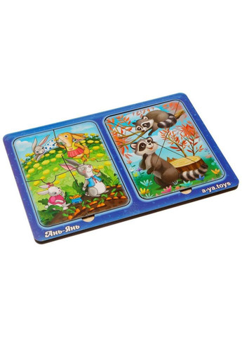Дерев'яний пазл-вкладиш "Зайчики та єнотики" (ПСД182) PSD182 в рамці Ubumblebees (302010273)