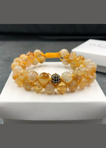 Подвійний плетений браслет із цитрину з кулею золотого кольору (80195) Hemst (334305621)