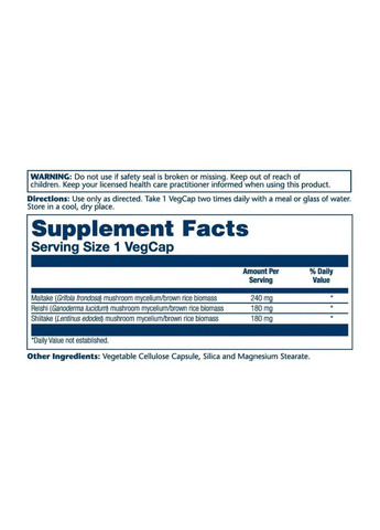 Комплекс грибов для иммунитета Mushroom Immune Complex 600 мг 100 капсул Solaray (361118618)