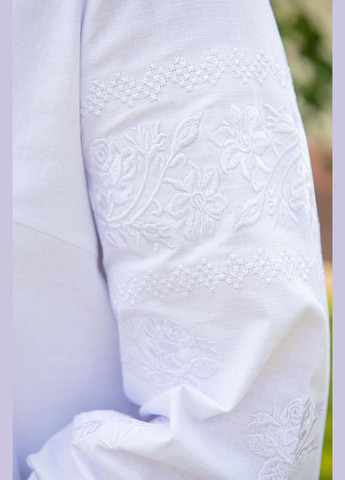 Белая женская льняная белая вышиванка с белым орнаментом узор орнамент приталенная, свободная, прямой лен (323159667)
