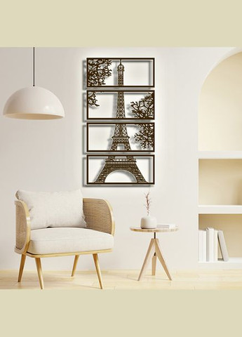 Панно 3D декоративне з об'ємом 15 мм для стін, Ейфелева вежа 117 х 65 см коричневе Декоинт (276708603)