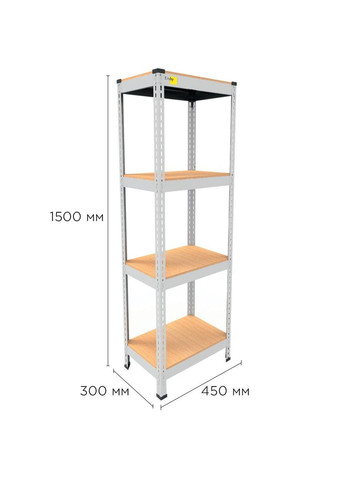 Металевий стелаж Light Series (розмір 1500х450x300мм) 4 полиці ДСП до 100кг Білий Emby (331640039)