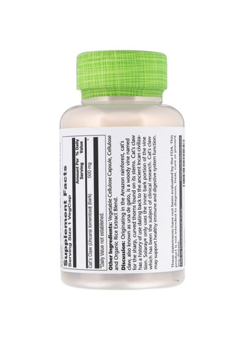 , Котячий кіготь, cat's Claw, 500 мг, 100 капсул Solaray (364311554)