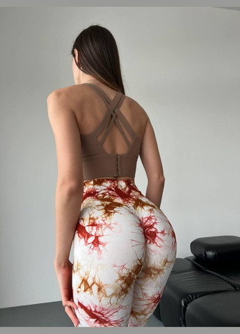 Комбинированные демисезонные леггинсы с мраморным принтом, белые с красным и коричневым, размер l Trends