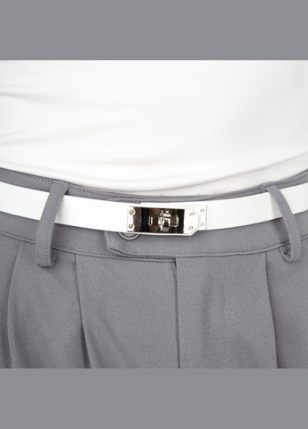 Ремінь жіночий вузький білий шкіряний -2031 зі срібною пряжкою (110 см) JK (330574302)