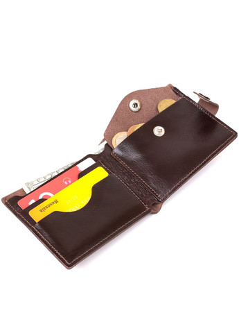 Кожаное мужское портмоне с хлястиком и монетницей коричневое (sku_16443) No Brand (327819401)