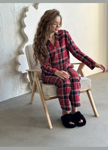 Червона всесезон стильний домашній костюм-піжамка сорочка + брюки Vakko