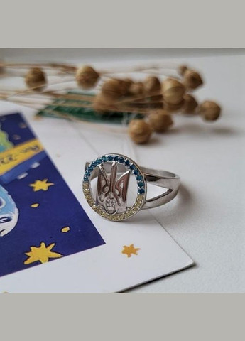 Срібна каблучка Тризуб у Колі в каменях розмір срібло 925 проби Родоване 45193р 2.6г No Brand (306741747)